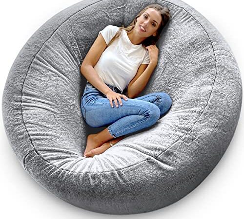 Aiire Pouf Gigante Morbido - Puff Poltrona a Sacco o Bean Bag con Imbottitura per Decorazione della Camera da Letto - Puffo per Sedersi XXL, Pouffe da salotto - Puf Grigio XXXL