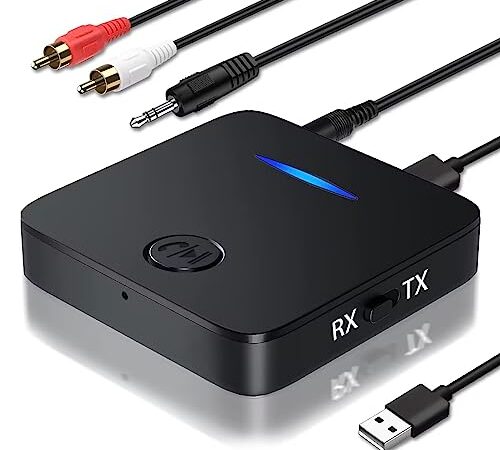 AMANKA Trasmettitore Ricevitore Bluetooth 5.0, 2 in 1 Mini Wireless Adattatore Bluetooth con jack da 3,5 mm e 250mA 8 a 12 Ore in Standby, Uscita Stereo per TV, PC, Telefono e Home Theater