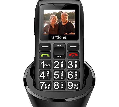 artfone Telefono Cellulare per Anziani con Tasti Grandi, GSM Senior Telefoni per Persone Anziane, Funzione SOS, Volume Alto, 1400mAh con Base di Ricarica, Dual SIM, Torcia Elettrica, Cordino