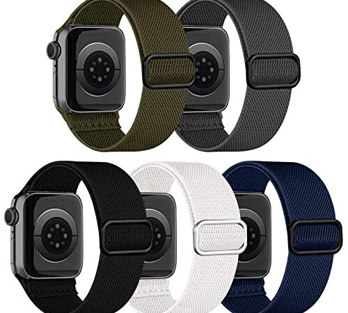 chinbersky 5 Pezzi Cinturino Compatibile con Apple Watch 49mm 45mm 44mm 42mm Uomo Donna,Regolabile Nylon Elastico Tessuto Sport Ricambio Per iWatch Series Ultra/8/7/6/5/4/3/2/1/SE
