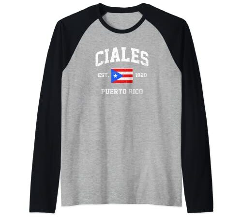 Ciales Puerto Rico vintage Boricua flag Athletic style Maglia con Maniche Raglan