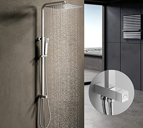 Colonna Doccia, YOOZENA Colonna Doccia Senza Miscelatore, Doccia Soffione Colonna con 25cmx25cm Acciaio Inox Soffione a Pioggia e Doccetta, Saliscendi Doccia Regolabile in Altezza