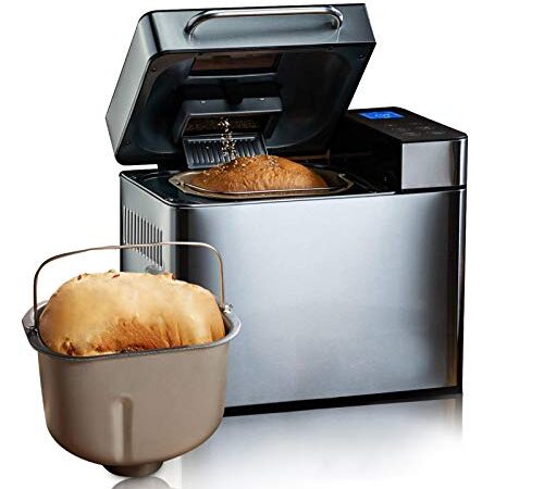 COOCHEER Macchina per il Pane con 19 Programmi Preimpostati in Acciaio Inox,Macchina per Pane e Dolci,Capacità 500-1000g,Funzione timer di 15 ore,710W,Funzione di temperatura costante,Argento