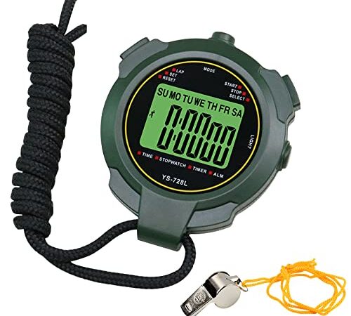 Cronografo Sportivo, Cronografo Portatile con Fischietto in Acciaio inox, Impermeabile Luminoso Cronometro, per Calcio, Sport, Arbitro, Allenatore, Nuoto, Corsa