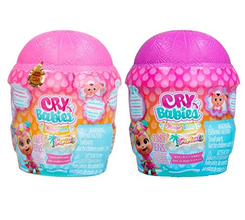 Cry Babies Magic Tears Tropical Beach Babies Pack | 2 bambole a sorpresa da collezione che piangono vere lacrime con Swimsui e 14 accessori - Giocattoli per ragazze e ragazzi +3 anni