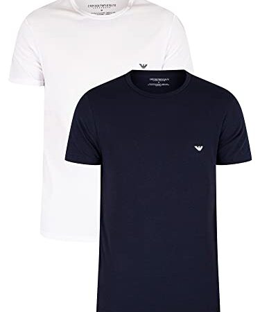 Emporio Armani Uomo 2-Pack Crew T-Shirt Essential Core Logoband Maglietta, Bianco Blu Navy, L
