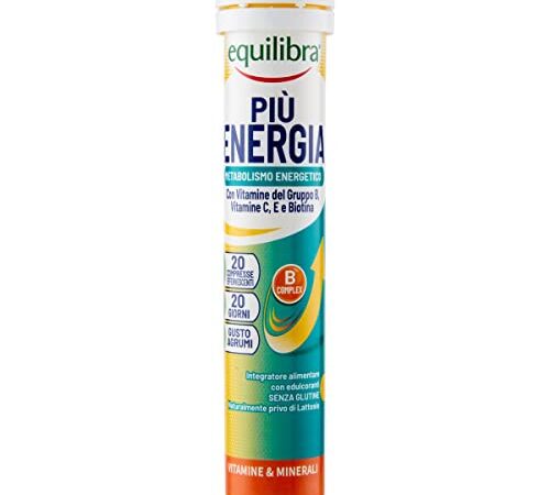 Equilibra Integratori Alimentari, Più Energia, Integratore per il Benessere Vitaminico, con Vitamine Gruppo B, Vitamina C, Vitamina E, Biotina, Gusto Agrumi, 20 Compresse Effervescenti