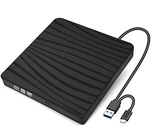 FCRB Lettore CD/DVD esterno, USB 3.0 Type-c masterizzatore DVD esterno CD registratore portatile RW/ROM sottile trasmissione rapida per Windows 11/10/8/7/XP/Vista/Mac OS