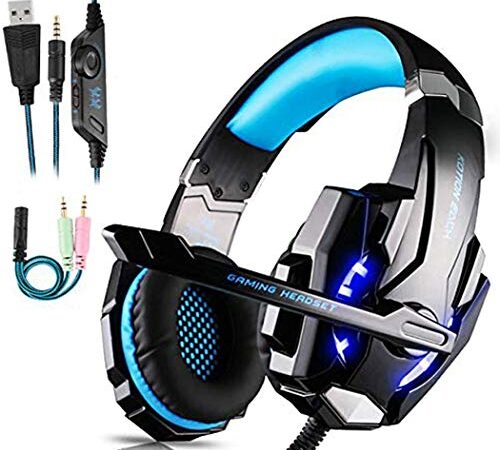 FUNINGEEK Cuffie Gaming per PS4 Cuffie da Gaming con Microfono e Bass Stereo Cuffie da Gioco con 3.5mm Jack LED e Controllo Volume Gaming Headset per PS4/Xbox One/Switch/PC/Mac/Laptop/Tablet (Blu)