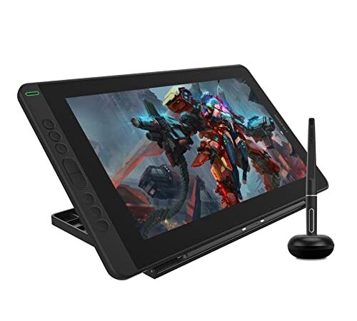 HUION Kamvas 13 Tavoletta Grafica con Schermo Compatibile con Android, Funzione di Inclinazione di ±60° Stilo Senza Batteria, 8 Tasti di Scelta Rapida, Supporto Regolabile - 13,3 Pollici (Nero)