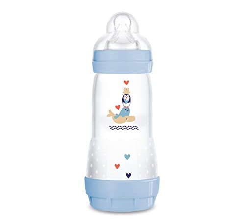 Istruzioni in Lingua Straniera MAM Easy Start Anti Colic Biberon da 320 ml, con innovativa valvola a fondo contro le coliche, con tettarella, misura 2, 4 + mesi, balena foca, Blu