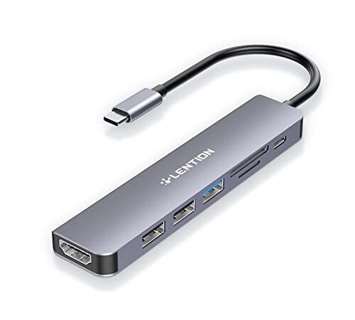 LENTION Hub USB C 100W, HDMI 4K, Lettore a 2 Schede, USB 3.0 e 2.0 Compatibile con MacBook Pro 2016-2022, Nuovo Mac Air/Surface, Chromebook... Adattatore Driver Stabile (CB-CE18, Grigio Siderale)