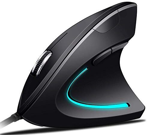 Mouse USB Cablato Mouse Verticale Ergonomico, Impugnatura Verticale e Design Ergonomico Previene Il Disturbo del Tunnel Carpale Adjustable 800/1200/1600 DPI, 5Pulsanti per PC/Laptop/Mac