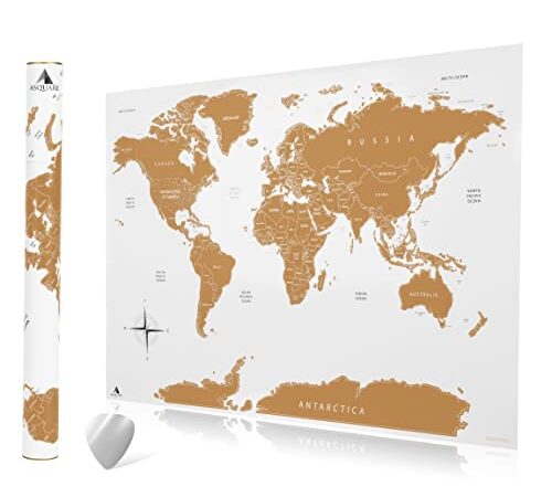 Poster XXL da grattare con mappa del mondo 84 x 58 cm – XXL da grattare, con chip da grattare – mappa del mondo oro – bianco – Scratch Off Map (84 x 58 cm, inglese – bianco/oro)