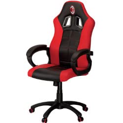 Qubick Gaming Ufficiale AC Milan, Pelle Sintetica, Rosso/Nero, Sedia da Gioco con Altezza Regolabile