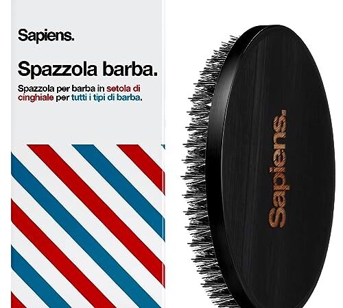 Sapiens Barbershop Spazzola Barba Uomo - Spazzola con Setole di Cinghiale per Barba - Ideale per Pettinare, Disciplinare la Barba e i Baffi e Applicare l'Olio per Barba - Boar Bristle Beard Brush