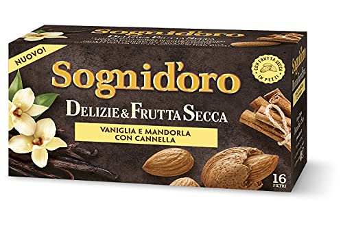 Sogni d'oro Tisana Delizie&Frutta Secca - Vaniglia e Mandorla con Cannella, confezione da 16 Filtri, 40 grammi, complemento alimentare, senza calorie.
