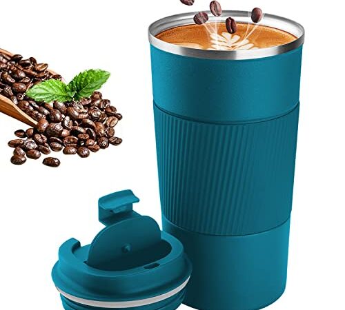 Tazza Termica da Viaggio 510ml Tazza da Viaggio in Acciaio Inossidabile Tazza da Caffè Riutilizzabile con Coperchio a Tenuta Stagna per Caffè Caldo e Freddo, Latte e Tè