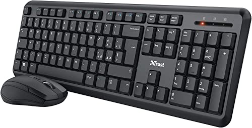 Trust Ymo Set Tastiera e Mouse Wireless, Layout Italiano QWERTY, per PC/Laptop/Notebook, Mac/Windows, Tasti ‎Silenziosi, Senza Fili, 13 Tasti Funzione, Unico Ricevitore USB, Ergonomico, Nero