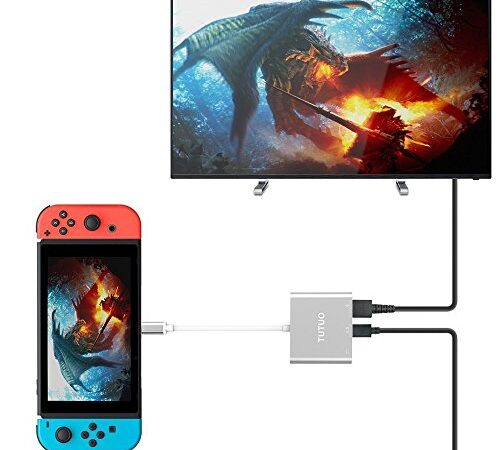 TUTUO Adattatore USB Tipo C a 1080P HDMI per Nintendo Switch, USB C PD Porta di alimentazione, USB-A 3.0 Hub, Switch Dock HDMI Convertitore per Macbook Pro 2018 2017, Galaxy S10 Note 10 Plus