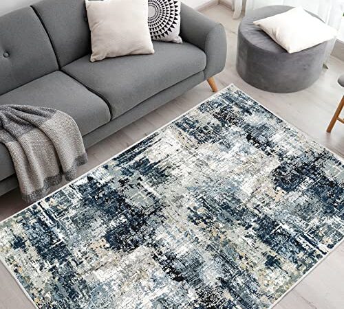 Vamcheer Tappeto Salotto Pelo Corto - Astratto Design Moderni Tappeti Soggiorno,Tappeto Camera da Letto lavabile,Decoration salon y casa, Tappeti Grandi Antiscivolo Morbido,Blu astratto 160x230 cm