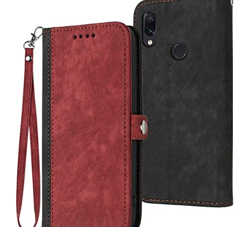 Verpotex Cover per Xiaomi Redmi Note 7, Flip Custodia in Pelle Xiaomi Redmi Note 7, Antiurto PU a Libro Magnetica Portafoglio Case, con Supporto Stand,Slot per Schede TPU Protettiva (Rosso)