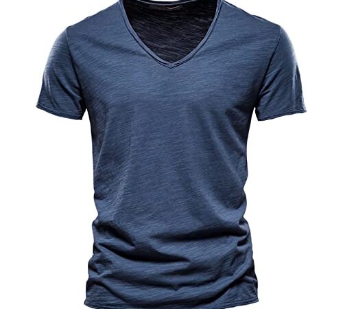 Xiangdanful T-Shirt Uomo in Cotone Slim Fit Maglietta a Maniche Corte con Scollo a V in Tinta Unita Leggero Traspirante Tocco Morbido Asciugatura Rapida CCT64