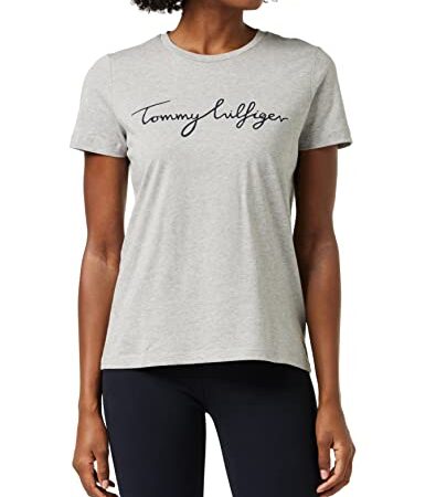 Tommy Hilfiger T-shirt Maniche Corte Donna Heritage Scollo Rotondo, Grigio (Light Grey Heather), XL